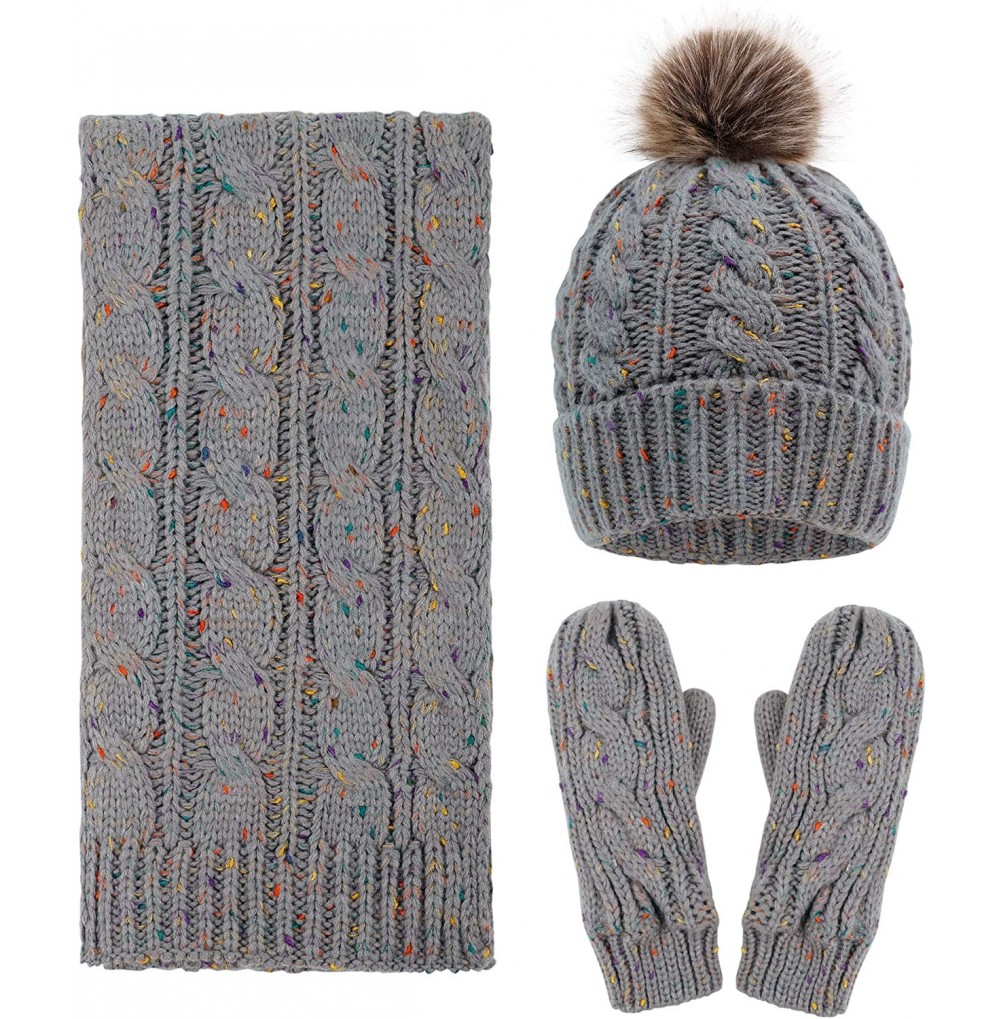 Skullies & Beanies Women's Winter 3 Piece Cable Knit Beanie Hat Gloves & Scarf Set - Mix Grey - C018HHL4KYX
