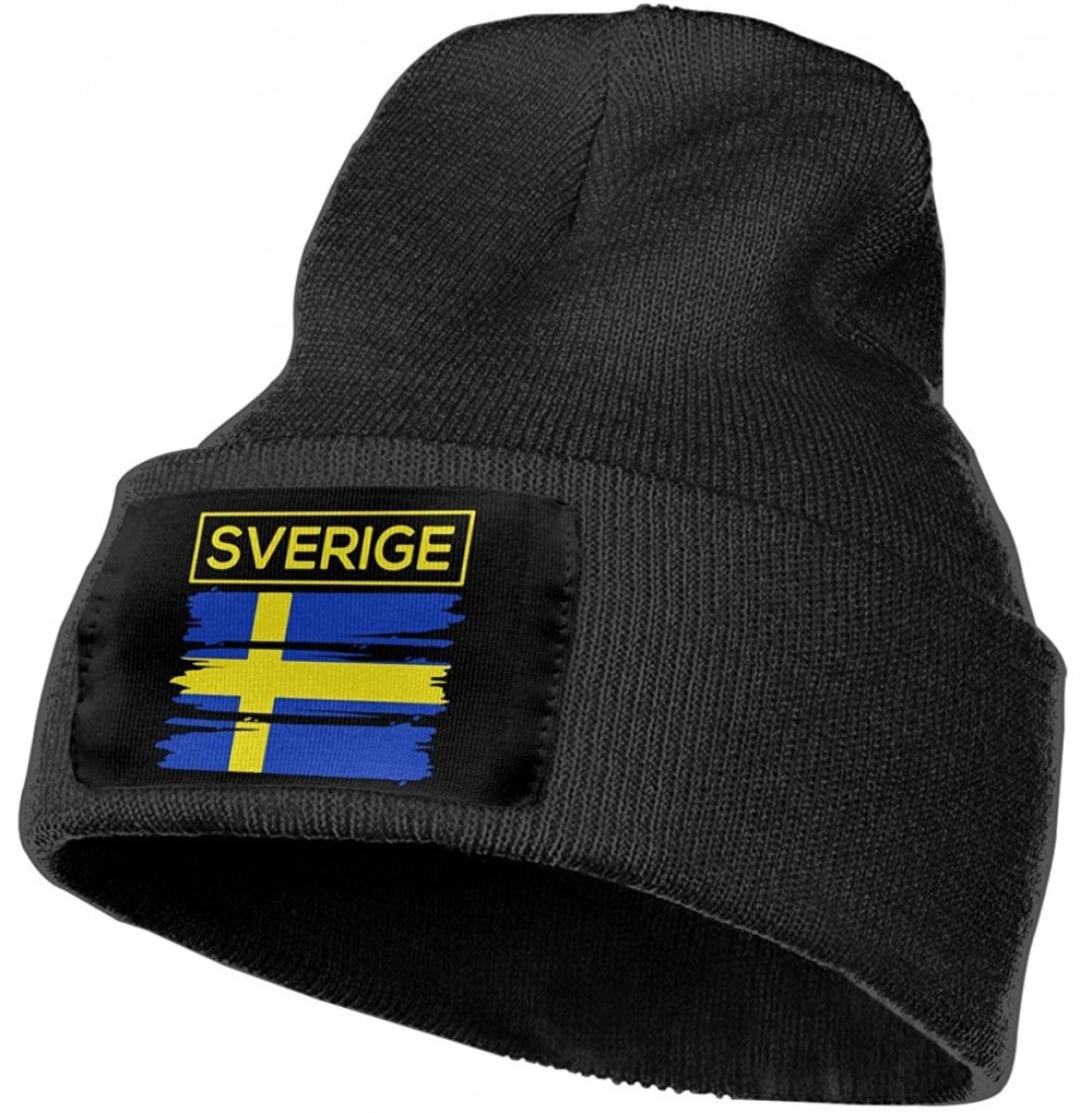 Skullies & Beanies Men/Women Sverige Sweden Swedish Flag1 Outdoor Fashion Knit Beanies Hat Soft Winter Skull Caps - Black - C...