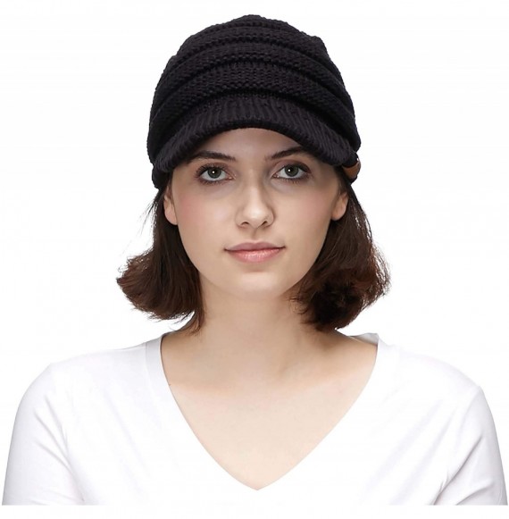 Skullies & Beanies Hatsandscarf Exclusives Women's Ribbed Knit Hat with Brim (YJ-131) - Black - C012O2G0J3X
