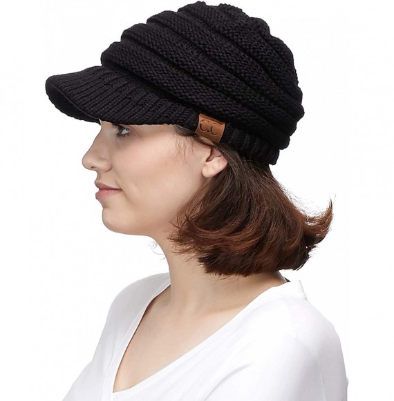 Skullies & Beanies Hatsandscarf Exclusives Women's Ribbed Knit Hat with Brim (YJ-131) - Black - C012O2G0J3X