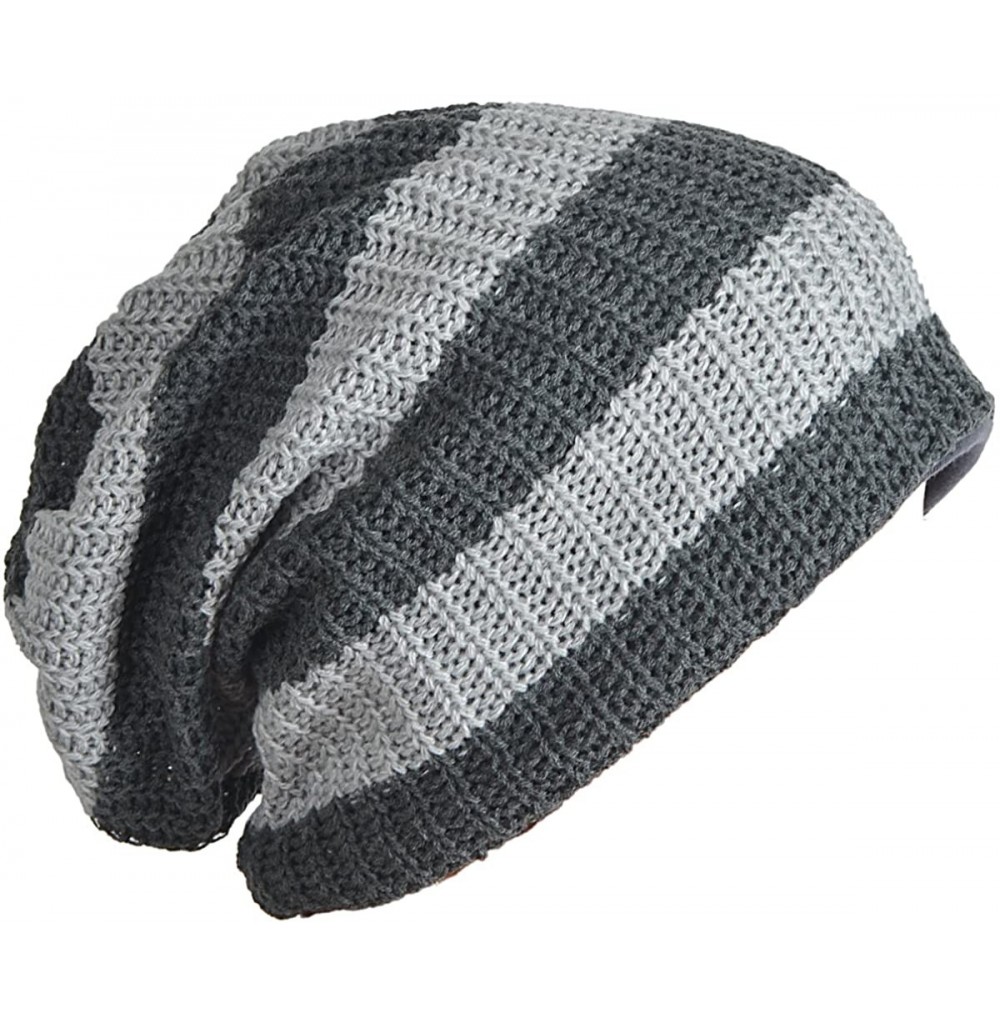 Skullies & Beanies Mens Slouchy Long Beanie Knit Cap for Summer Winter- Oversize - Grey With Grey - C91213SBLEX