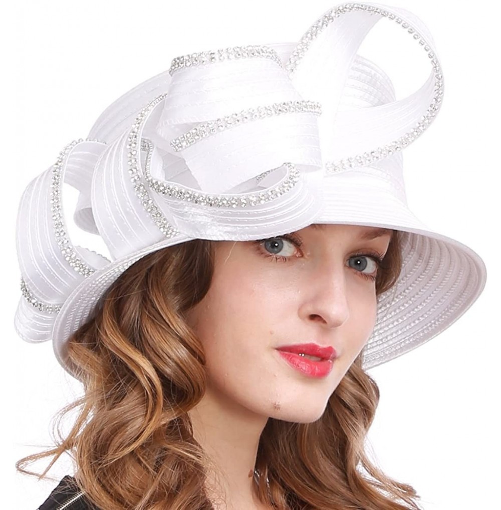Sun Hats Womens Tea Party Church Baptism Kentucky Derby Dressy Hat - Rhinestone-white - CN18C3KSSK4
