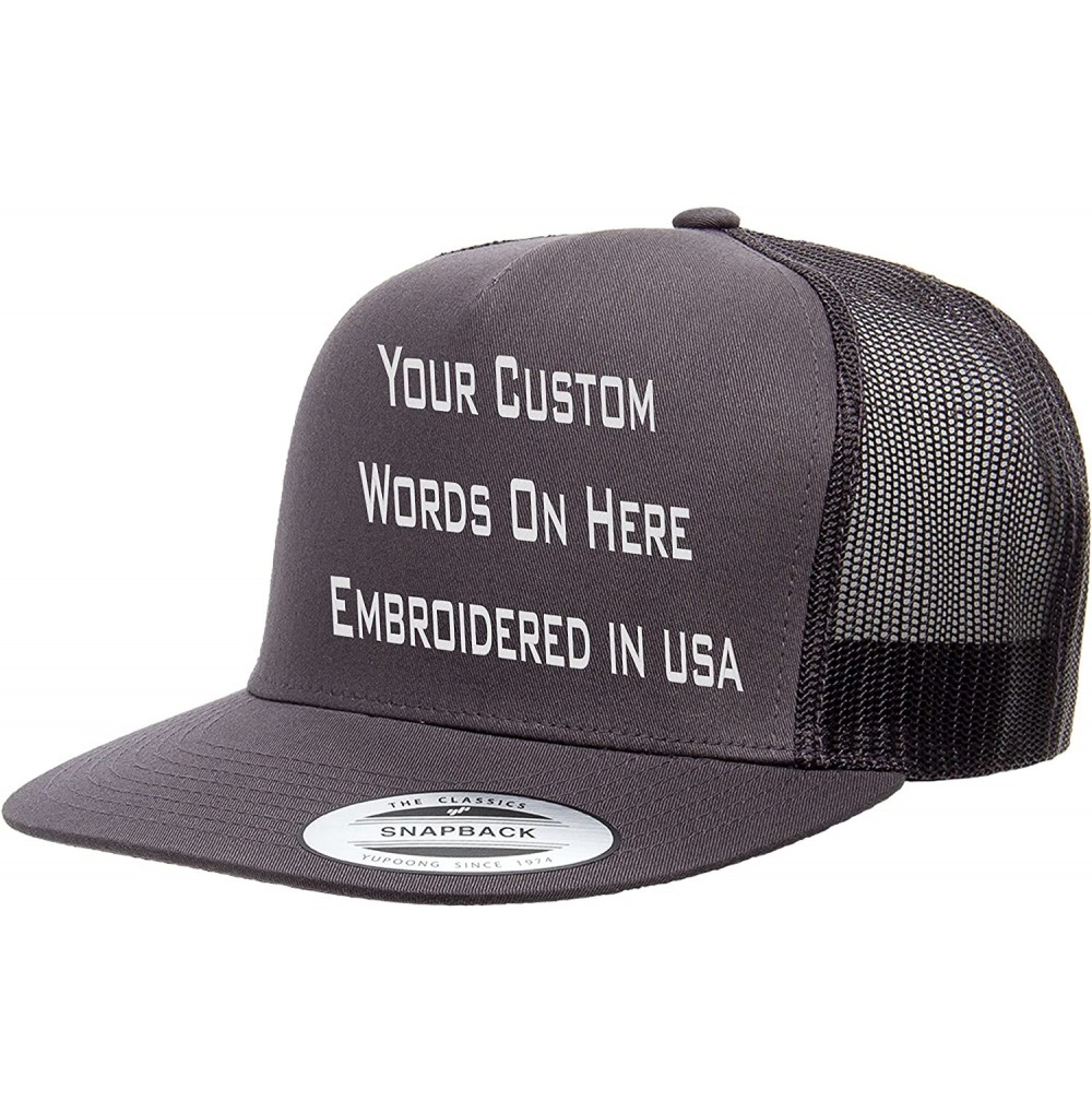 Baseball Caps Custom Trucker Flatbill Hat Yupoong 6006 Embroidered Your Text Snapback - Charcoal - C71887MTR9D