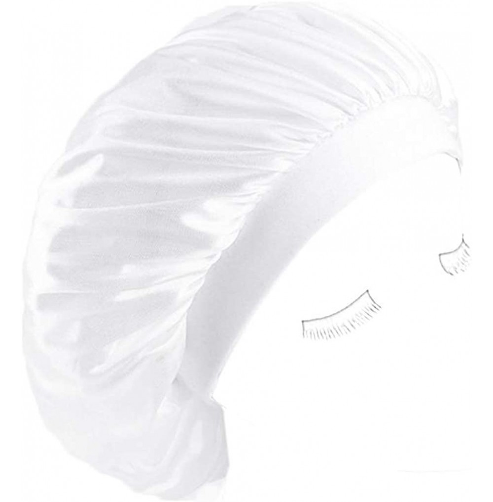 Skullies & Beanies Faux Silk Sleep Night Cap Bonnet Cap Head Cover for Hair Beauty - White - CW18K3DDA7L