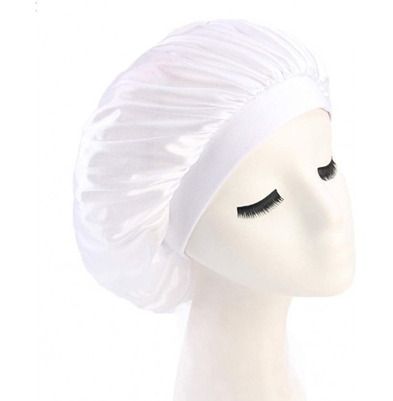 Skullies & Beanies Faux Silk Sleep Night Cap Bonnet Cap Head Cover for Hair Beauty - White - CW18K3DDA7L