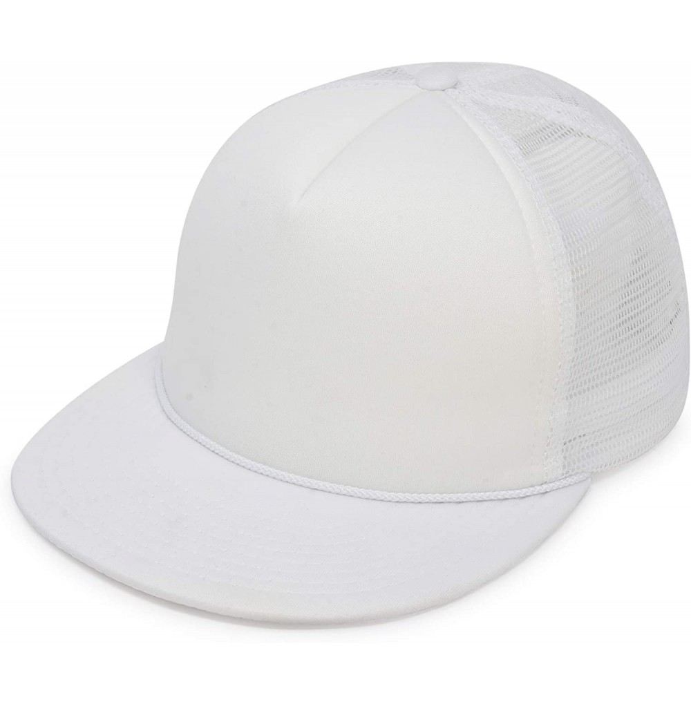 Baseball Caps Flat Billed Trucker Hat Mesh Back S M L Adjustable Cap Solid Two Toned Snapback - White - CX11JF2NCBP