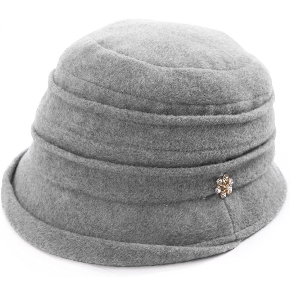 Sun Hats Cloche Round Hat for Women 1920s Fedora Bucket Vintage Hat Flower Accent - 89108_grey - CV187COZWXR