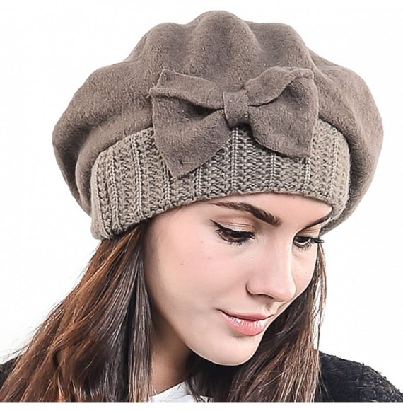 Berets Lady French Beret Wool Beret Chic Beanie Winter Hat Jf-br034 - Bow Brown - CU128FLGMMH