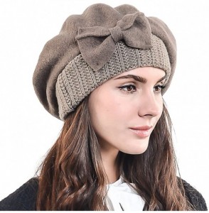 Berets Lady French Beret Wool Beret Chic Beanie Winter Hat Jf-br034 - Bow Brown - CU128FLGMMH