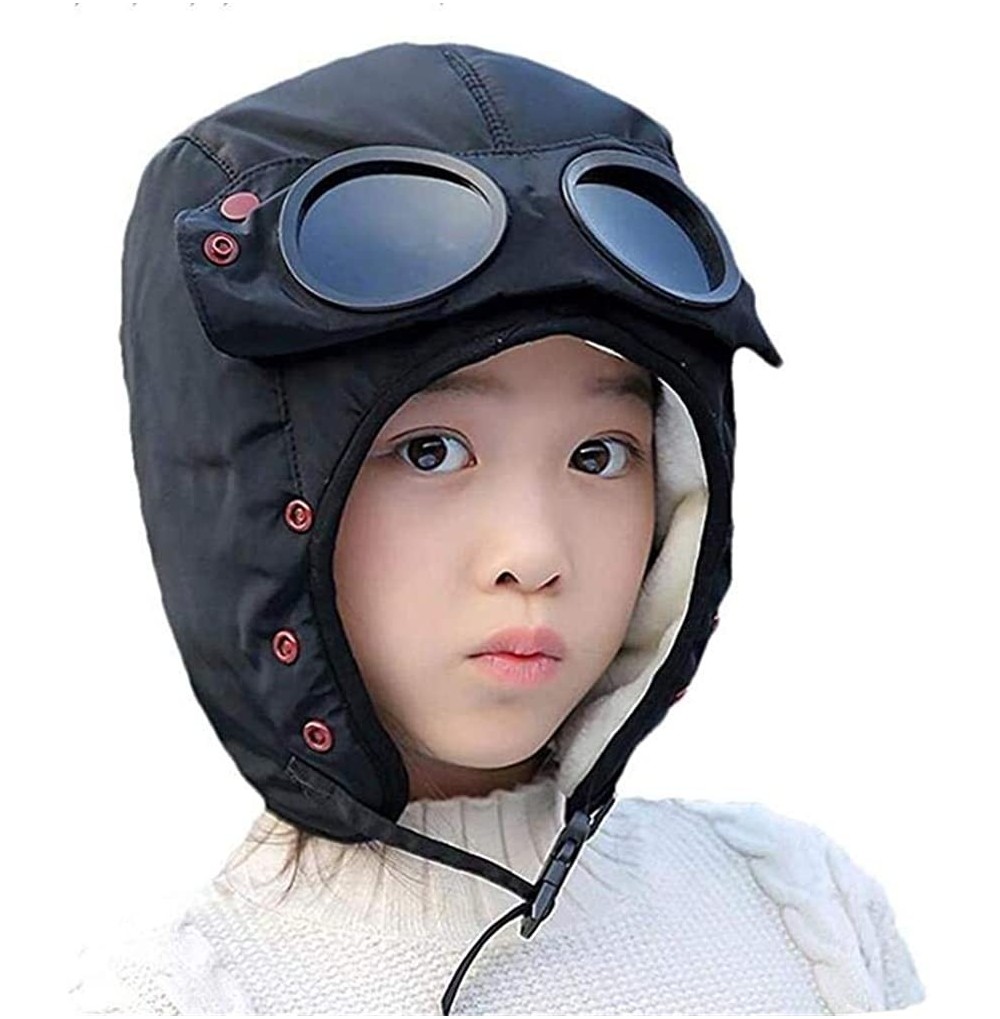 Balaclavas Unisex Warm Waterproof Trapper Hat with Detachable Goggles Windproof Winter Hat - Black for Kids - CF18ZEM73OA