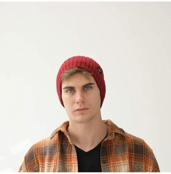 Skullies & Beanies Acrylic Knit Beanie Hat- Winter Cuffed Skully Cap- Warm- Soft- Slouchy Headwear for Men and Women - Red - ...