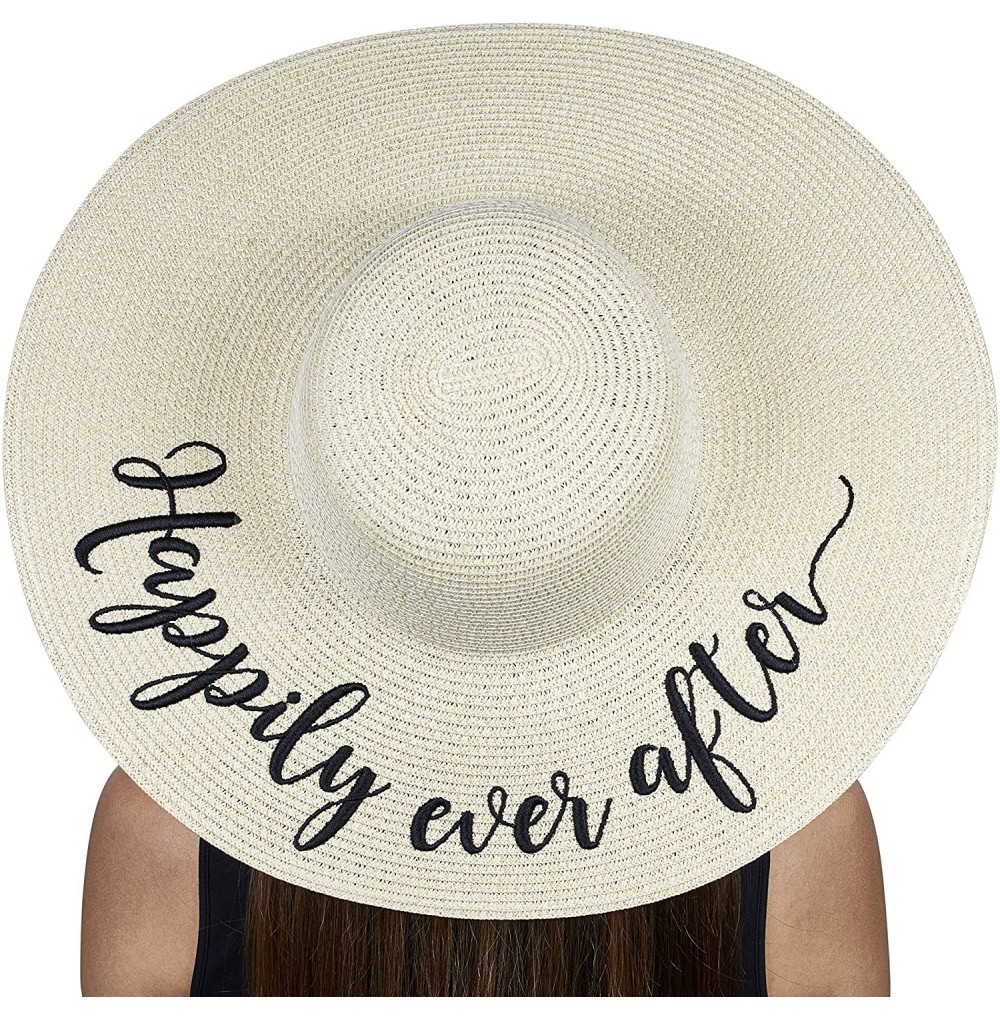 Sun Hats Womens Embroidered Straw Sun Hat Bridal Shower Gift Bachelorette Honeymoon - Happily Ever After - CC18O6ATHKW