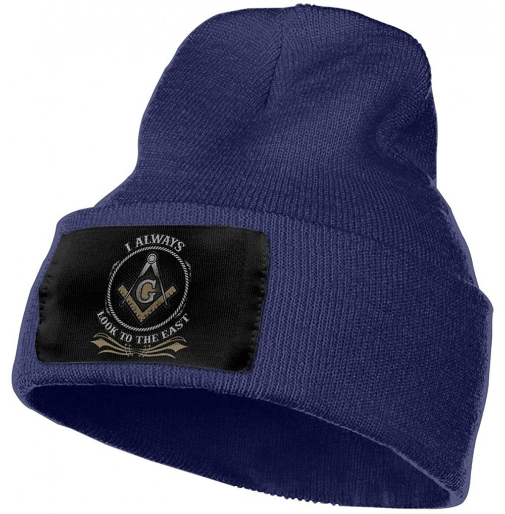 Skullies & Beanies Unisex 3D Knitted Hat Skull Hat Beanie Cap - Freemason - I Always Look to The East - Navy - CF18NQ772XN