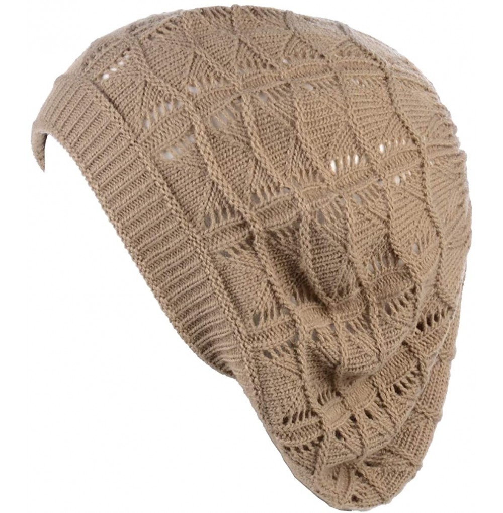 Berets Womens Knit Beanie Beret Hat Lightweight Fashion Accessory Crochet Cutouts - J019biege - CW194YGX27R