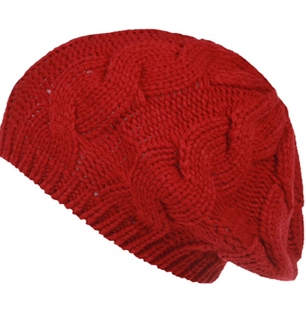 Berets Women Winter Warm Ski Knitted Crochet Baggy Skullies Cap Beret Hat - Br1709red - CV187GG8TET