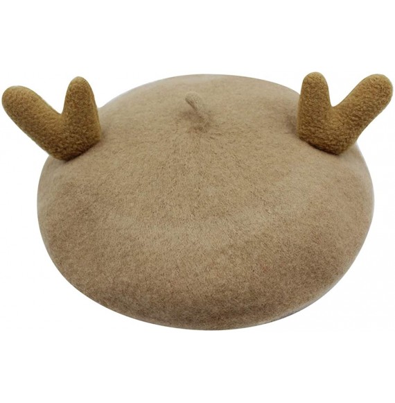 Berets Kids Cute French Beret Hat Winter Cap Causal Beanie Hat with Deer Animal Horn - Brown - C718YHAZW0D