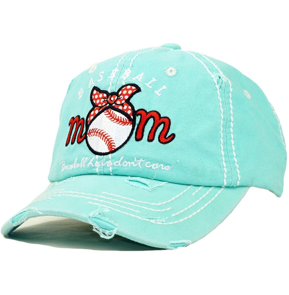 Baseball Caps Vintage Ball Caps for Women Mama Bear Dog Mom Washed Cap - Baseball Mom- Mint - C218ZYGXZRR
