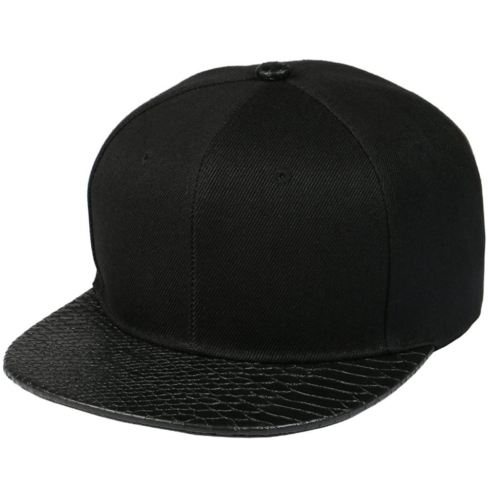 Baseball Caps Plain Animal Snakeskin PU Leather Strapbacks Hat (Black/Brown) - Black/Black - CJ126ISXJNJ
