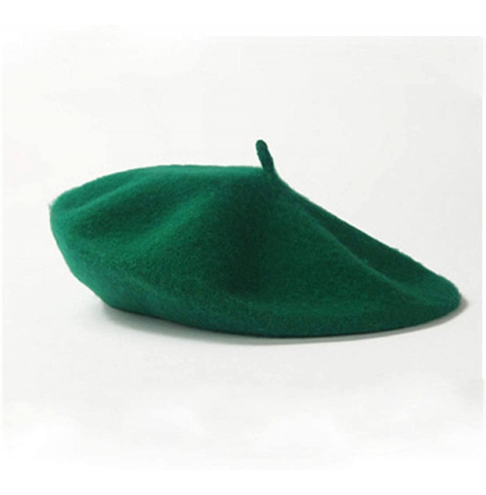 Skullies & Beanies Spring Beret Hat Flat Cap Women Wool Berets Hat Caps Casquette Female Warm Winter Cap - Deep Green - CX18A...