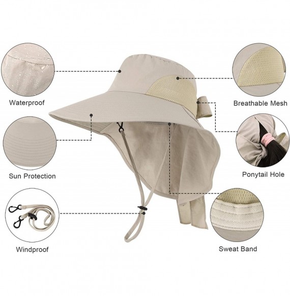 Sun Hats Men/Womens Foldable Flap Cover UPF 50+ UV Protective Wide Brim Bucket Sun Hat - Ponytail_khaki - C6180OQLNWK