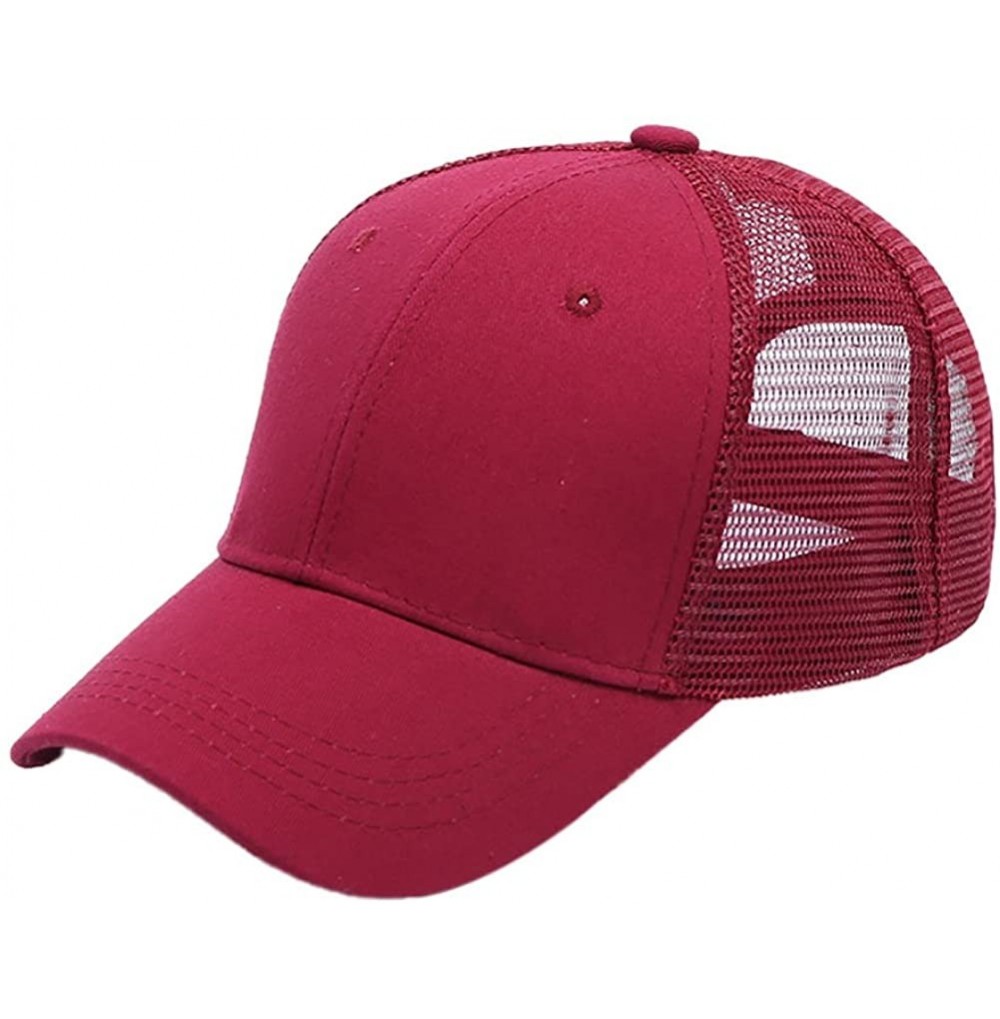 Baseball Caps Ponycap Messy High Bun Ponytail Adjustable Mesh Trucker Baseball Cap Hat for Women - Red Wine - CM18M00OHNZ