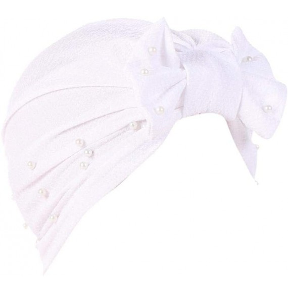 Skullies & Beanies Women Cancer Bow Chemo Hat Beanie Turban Head Wrap Cap with Bowknot - Whiteb - C418HCOSW3G