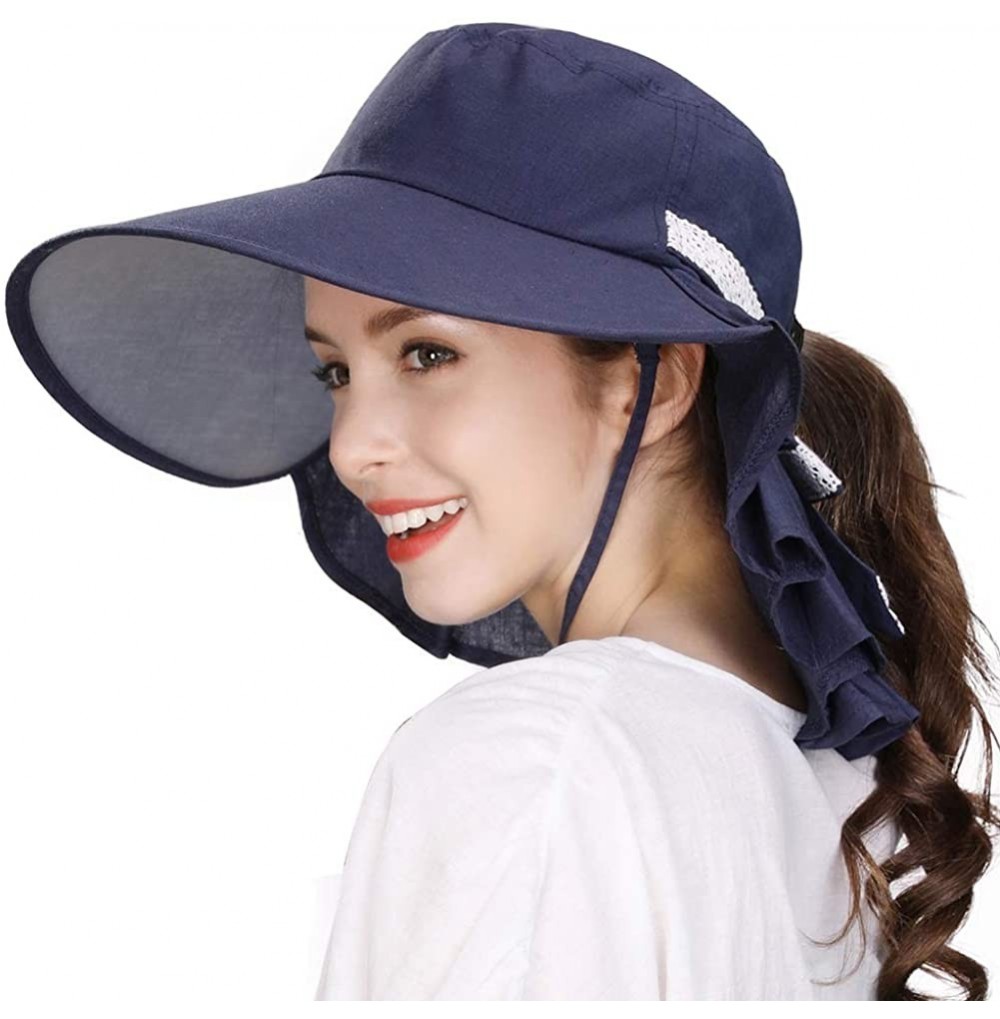 Sun Hats Womens Packable SPF 50 Ponytail Sun Hat Summer Mask Hiking Gardening Beach Fishing 57-59cm - 99001navy - CT18SR7HCH4