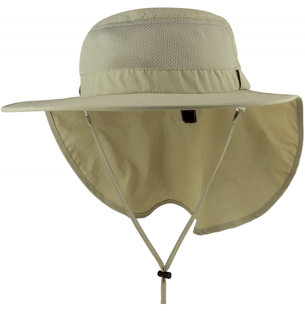 Sun Hats Taslon UV Large Bill Flap Cap - Khaki - CC11LV4GZHX
