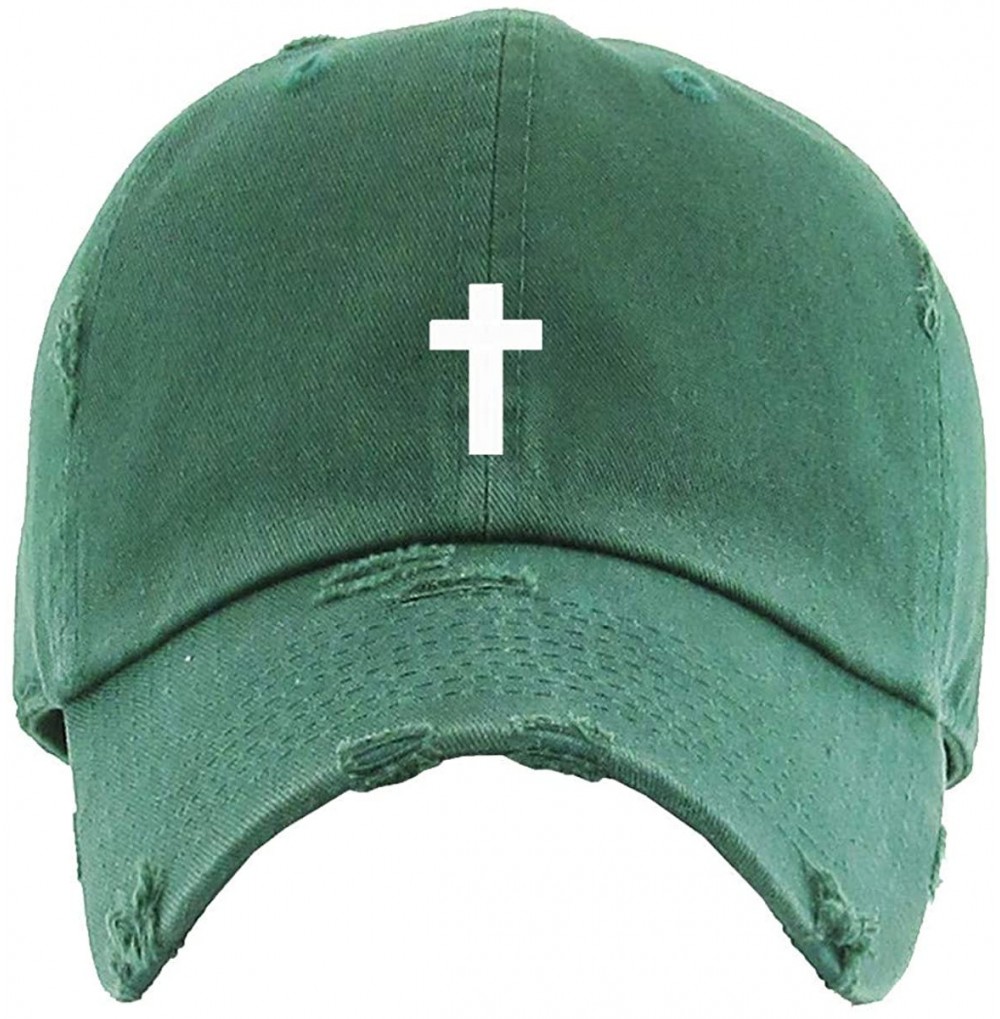 Baseball Caps Cross Vintage Baseball Cap Embroidered Cotton Adjustable Distressed Dad Hat - Hunter Green - C718WHMADYD