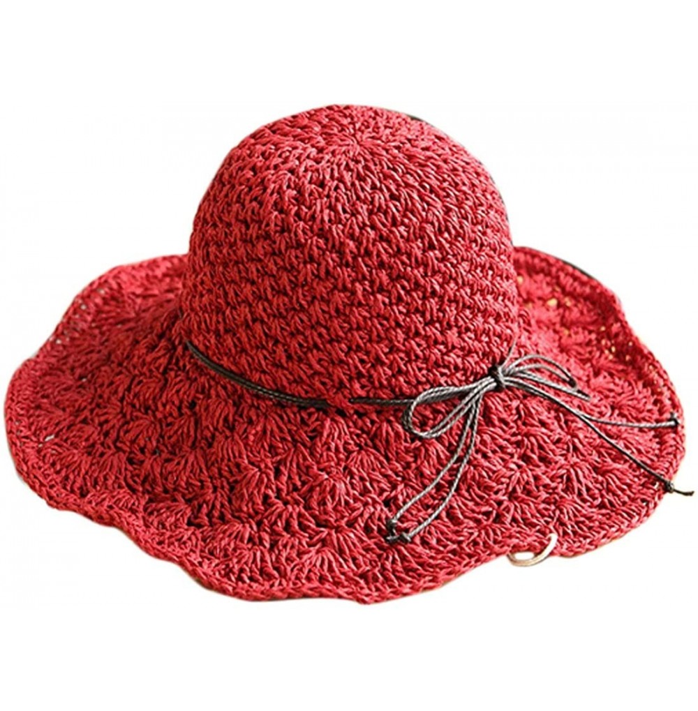 Sun Hats Women's Wide Brim Floppy Summer Sun Hat UPF 50+ Beach Staw Hat - 2 Red - CK199ZUTOA2
