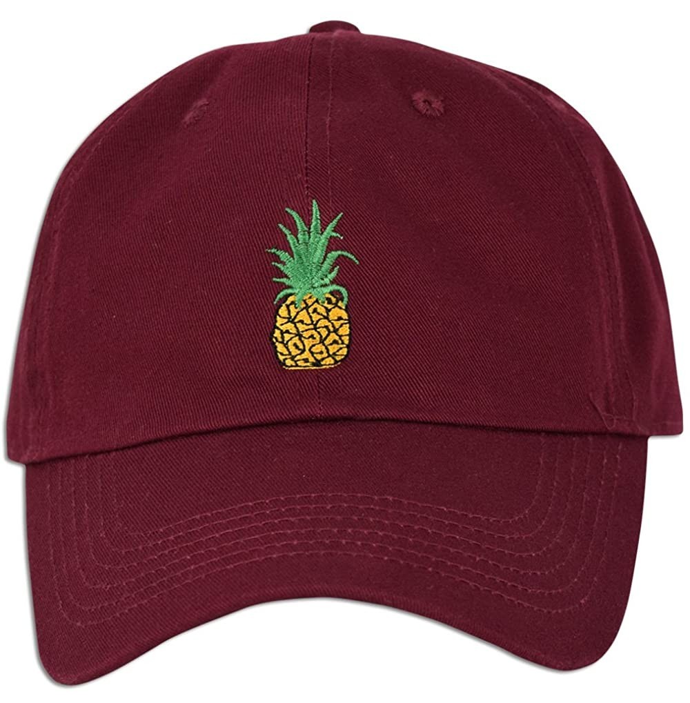Baseball Caps Pineapple Embroidery Dad Hat Baseball Cap Polo Style Unconstructed - Burgundy - CS182GQTEIQ