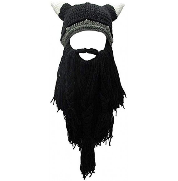 Skullies & Beanies Creative Original Barbarian Knit Beard Hat Wig Beanie Hat Funny Knit Hat Beard Facemask - V-black - C018H8...