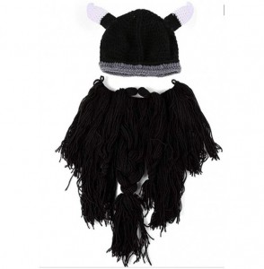 Skullies & Beanies Creative Original Barbarian Knit Beard Hat Wig Beanie Hat Funny Knit Hat Beard Facemask - V-black - C018H8...