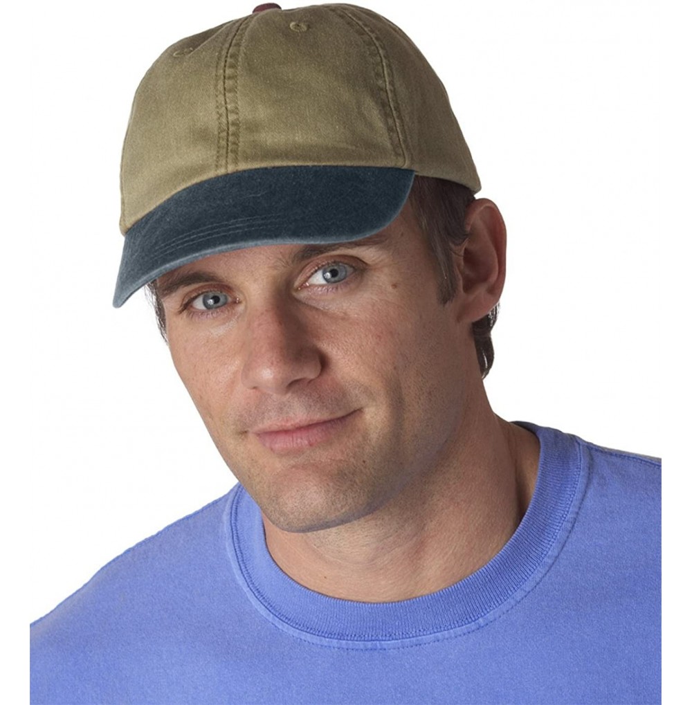 Baseball Caps 6-Panel Low-Profile Washed Pigment-Dyed Cap - Khaki/Navy - CC12NTGFWMT