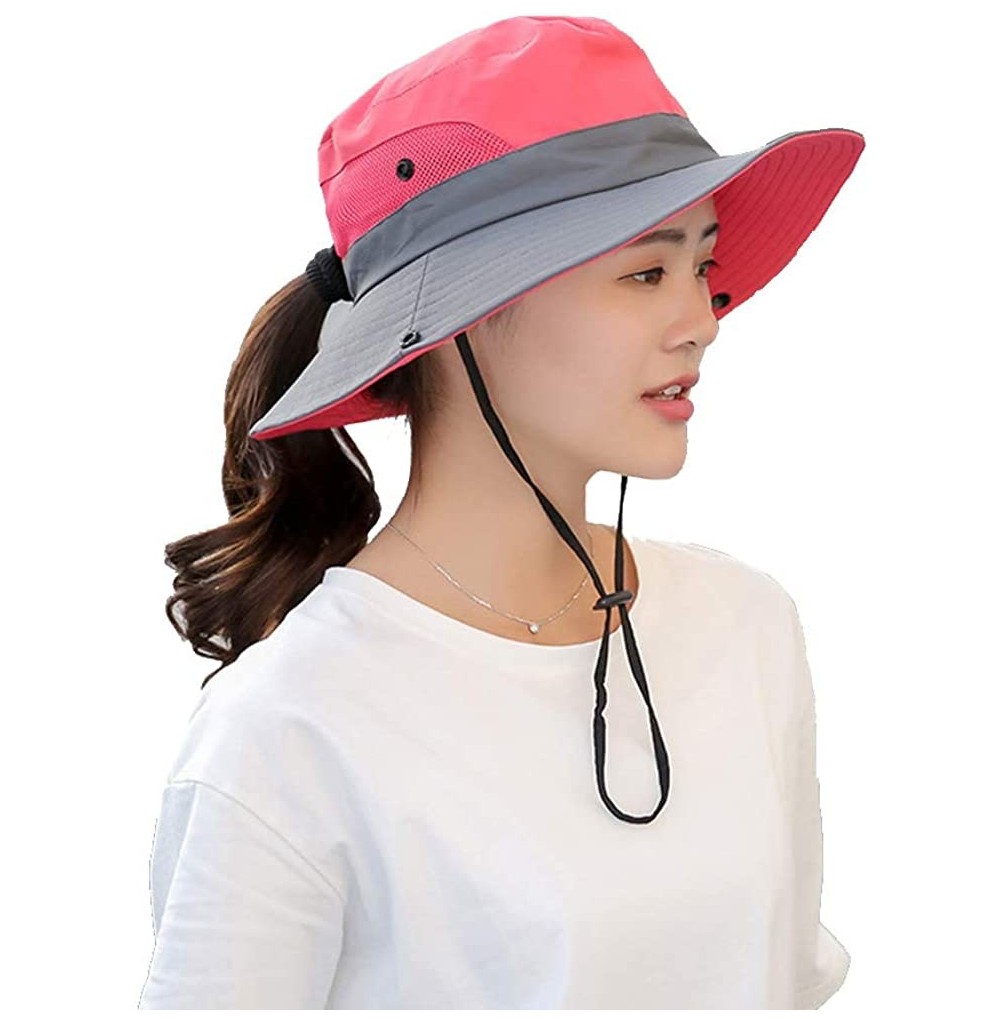 Sun Hats Womens UV Protection Wide Brim Sun Hats - Cooling Mesh Ponytail Hole Cap Foldable Travel Outdoor Fishing Hat - CI18W...