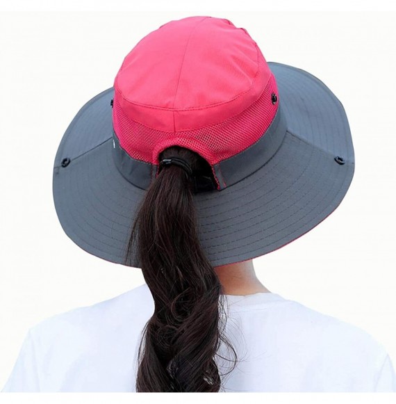 Sun Hats Womens UV Protection Wide Brim Sun Hats - Cooling Mesh Ponytail Hole Cap Foldable Travel Outdoor Fishing Hat - CI18W...
