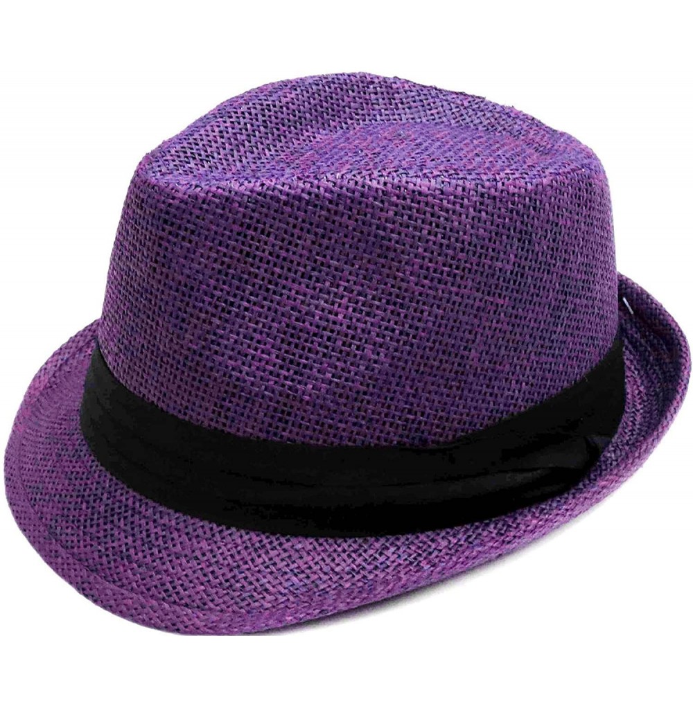Fedoras Men/Women Outdoors Summer Short Brim Straw Fedora Sun Hat - Purple - C618D34H0TT