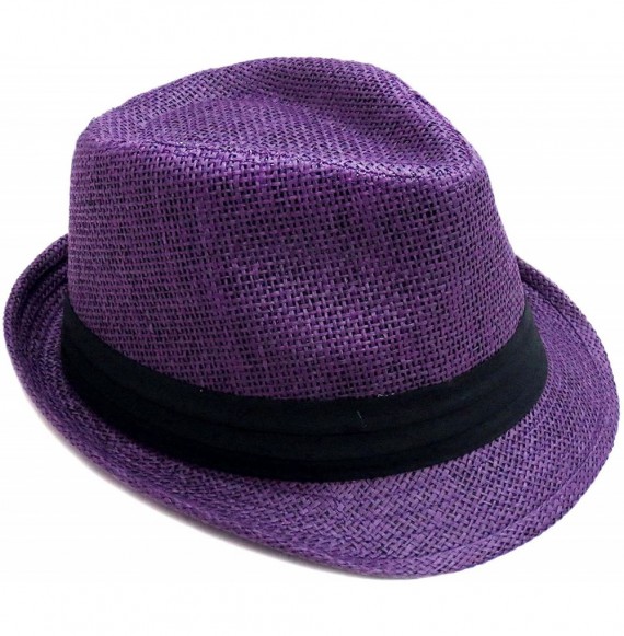 Fedoras Men/Women Outdoors Summer Short Brim Straw Fedora Sun Hat - Purple - C618D34H0TT