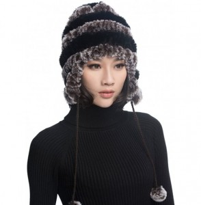 Bomber Hats Women's Rex Rabbit Fur Hats Winter Ear Cap Flexible Multicolor - Coffee & Black - CH11FG5AP2X