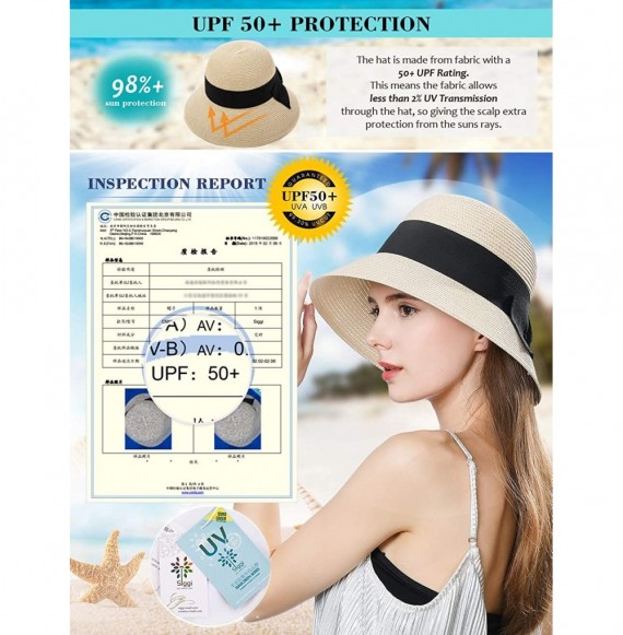 Fedoras Packable Womens Straw Cloche Derby Fedora Summer Wide Brim Sun Hat Floppy Beach 55-60cm - Beige_69087 - CX18G2RNZLN
