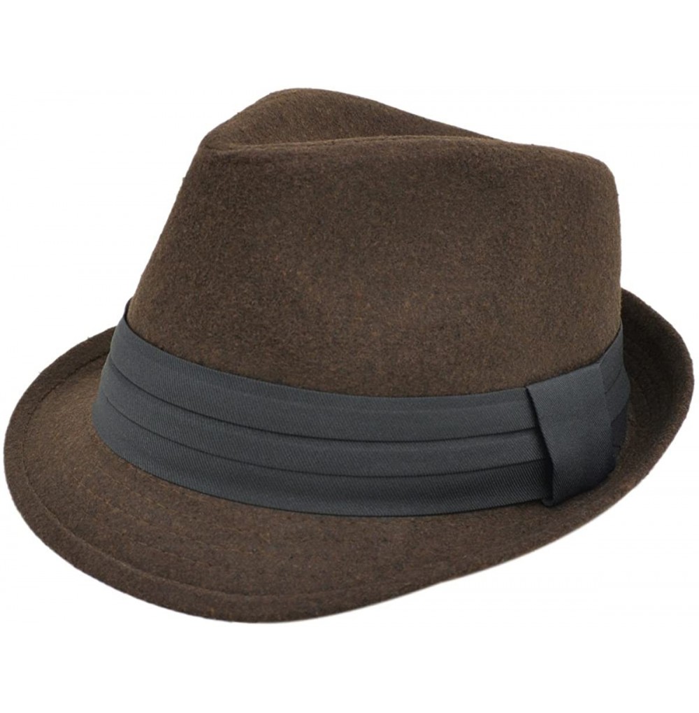 Fedoras Unisex Classic Solid Color Felt Fedora Hat with Black Band - Brown - CA12CFYPHP3