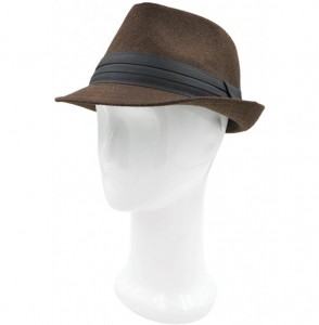 Fedoras Unisex Classic Solid Color Felt Fedora Hat with Black Band - Brown - CA12CFYPHP3