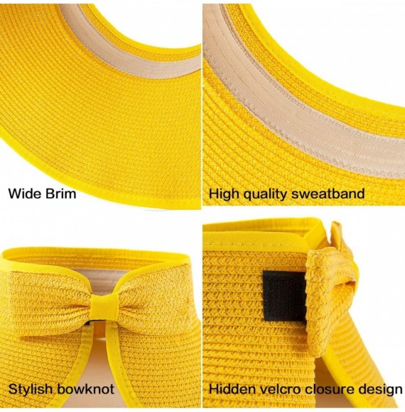 Visors Foldable Sun Visors for Women - Beach Hat Wide Brim Sun Hat Roll-Up Straw Hat - C118SYHA8OG