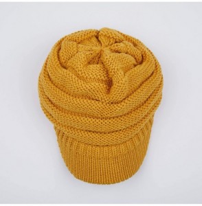 Skullies & Beanies Hatsandscarf Exclusives Women's Ribbed Knit Hat with Brim (YJ-131) - Mustard With Ponytail Holder - CZ18XG...