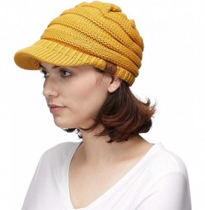 Skullies & Beanies Hatsandscarf Exclusives Women's Ribbed Knit Hat with Brim (YJ-131) - Mustard With Ponytail Holder - CZ18XG...