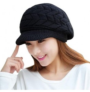 Skullies & Beanies Women Winter Knit Hats with Visor - Warm Berets Caps Knitted Wool Baggy Snow Ski Beanie Hat - Black - CV19...