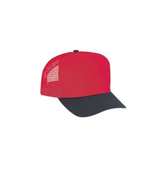 Baseball Caps Cotton Blend Twill 5 Panel Pro Style Mesh Back Trucker Hat - Blk/Red - CU180D5U5QW