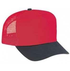 Baseball Caps Cotton Blend Twill 5 Panel Pro Style Mesh Back Trucker Hat - Blk/Red - CU180D5U5QW