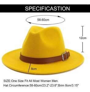Fedoras Classic Men & Women Wide Brim Fedora Panama Hat with Belt Buckle - Yellow - C518UX6KDIO