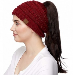 Skullies & Beanies Ribbed Confetti Knit Beanie Tail Hat for Adult Bundle Hair Tie (MB-33) - Burgundy (With Ponytail Holder) -...